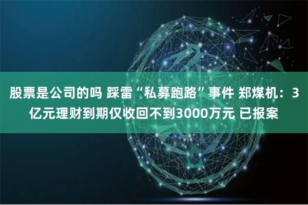 股票是公司的吗 踩雷“私募跑路”事件 郑煤机：3亿元理财到期仅收回不到3000万元 已报案